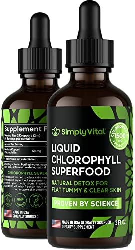 Chlorophyll Liquid Drops - Energy Boost, Clear Skin & Internal Deodorant - Natural Superfood Drops for Immune & Digestion Support - Made in USA - All-Natural Concentrate with High Absorption - 2 FL OZ