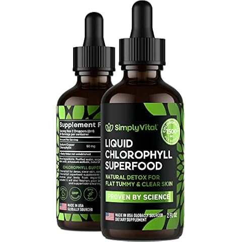 SimplyVital Chlorophyll Liquid Drops for Clear Skin & Energy Boost - Immune Support Supplement - Made in USA - Liquid Chlorophyll for Gut Health - Internal Deodorant - Antioxidant- 2 FL OZ Cover