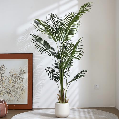 ZKIODV Planta Artificial Grande Palmera 180 cm, Plantas Artificiales Decorativas con Maceta Blanca, 13 Hojas Falsa Palmeras, Palmera Artificial Realista para Hogar, Hotel y Oficina, Palm Tree Fake