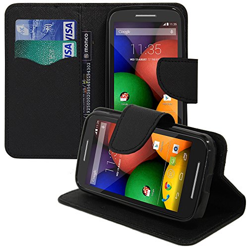 VCOMP Tienda Plástico Funda Cartera de vídeo con Tarjetero y función Atril para Motorola Moto E XT1021