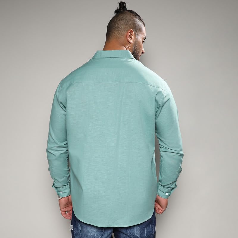 Image of Instafab Plus Men's Shirt for Casual Wear | Spread Collar | Long Sleeve | Button Closure | Plus-Size Fit | Cotton Shirt Crafted with Comfort Fit for Everyday Wear