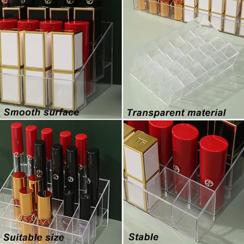 Image of Lipstick Organizer 24 Slots Plastic Clear Cosmetic Display Holder for Lip gloss Chapstick Perfume Nail Polish Essential Oil
