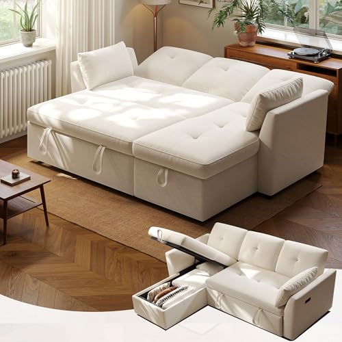 3 in 1 Sleeper Sofa with Storage Chaise, Sofa Bed Tool-Free Assem...