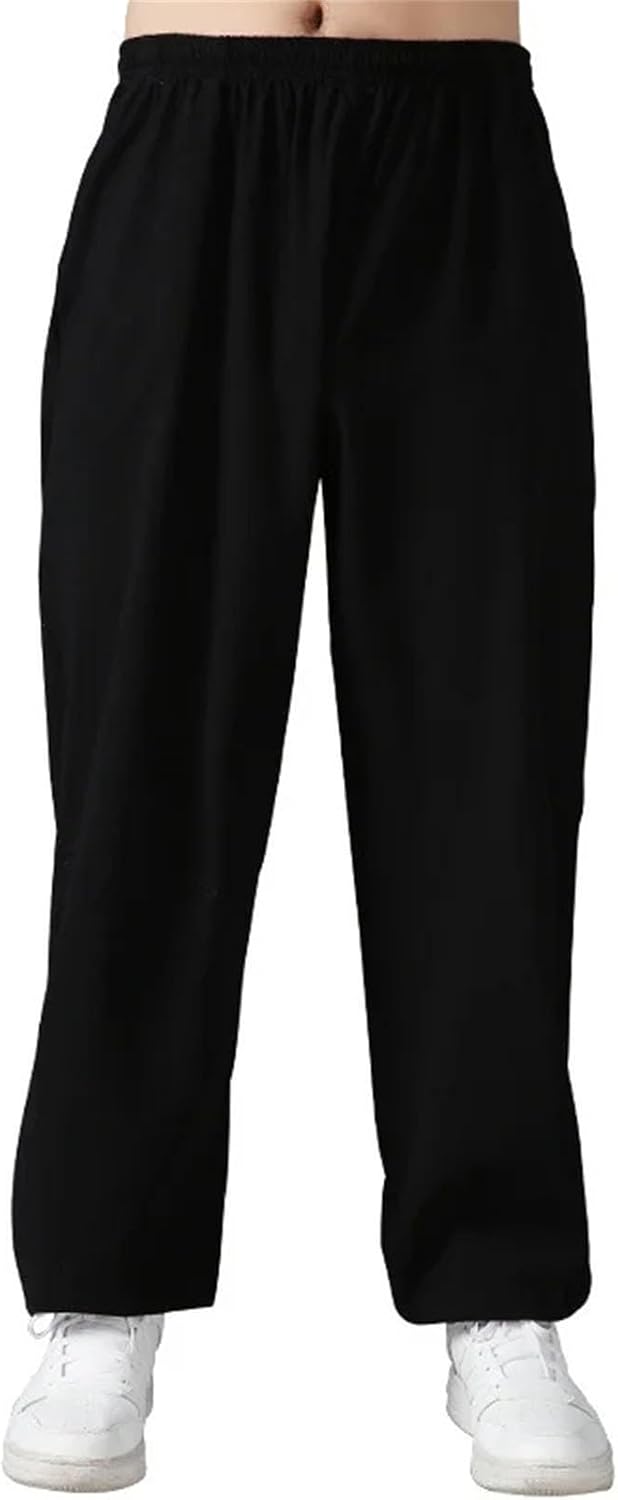 Mens Loose Cotton Linen Pants Harem Martial Arts Kung Fu Running Yoga Trousers