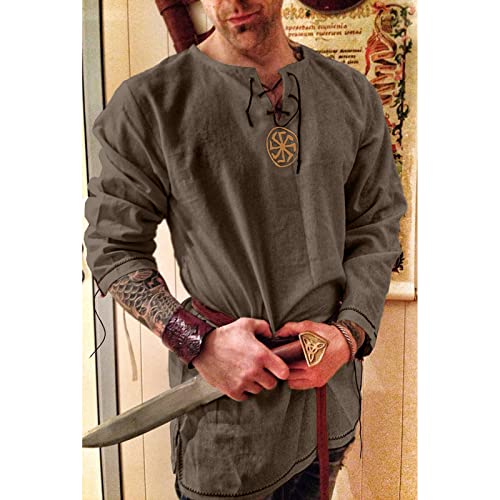 Mens Shirts Fashion Cotton Linen Henley Shirt Casual Hippie Beach Long Sleeve T Shirts - Image 4