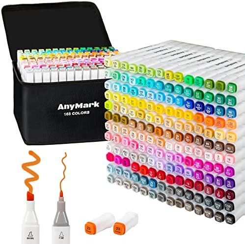 AnyMark Alcohol Markers, 168 Colors Alcohol Markers Set, Dual Tips Alcohol-Based Art Markers for Kids Adult Artists Drawing Coloring Sketch, Chisel & Fine Tips