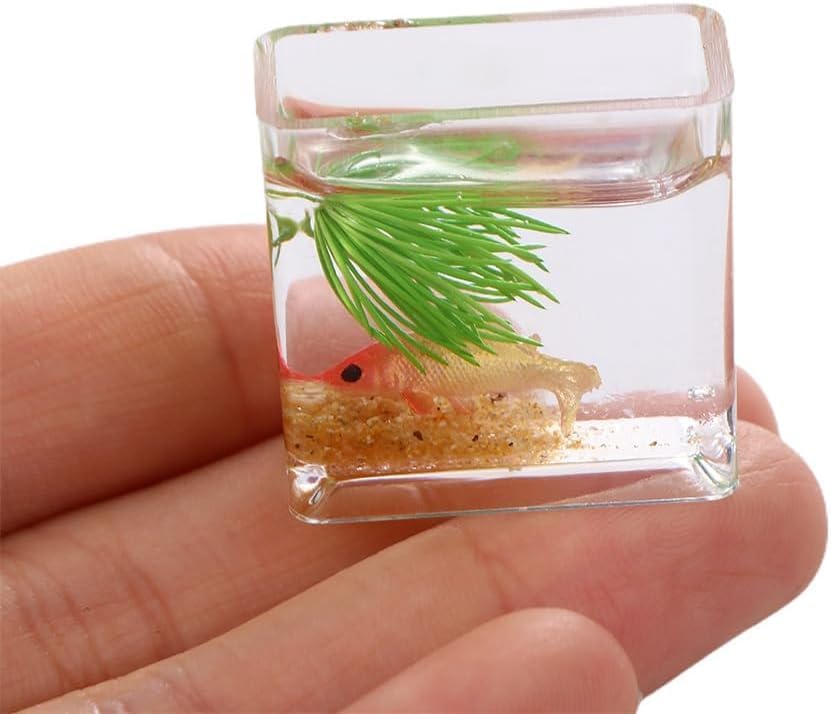 Miniatura 6 de 2 peceras en miniatura, 1 12 casas de muñecas en miniatura de cristal Goldfish Tank Desktop Dollhouse Adornos para decoración de escenas de jardín