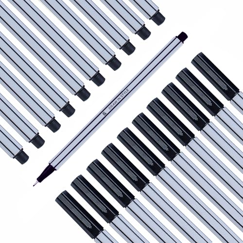 Fineliner Schwarz - 10er Set - mit feiner 0 4mm Spitze in Metallfassung