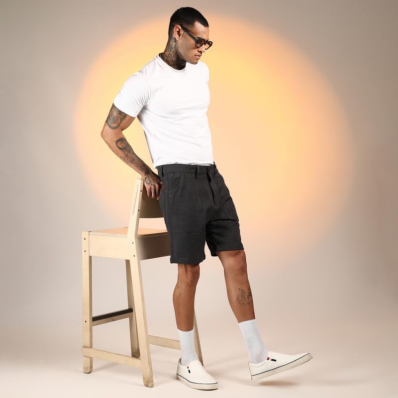 Image of CAHOOT Men's Wrinkled Tailored Shorts for Casual Wear | Mid-Rise | Regular Fit | Button Closure | Shorts Crafted with Comfort Fit for Everyday Wear