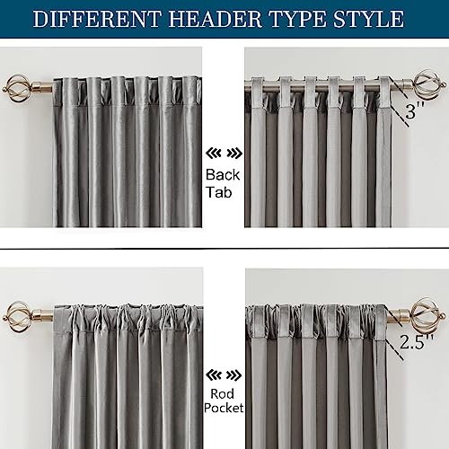 Image of PRIMROSE Light Grey Curtains 102 inch for Living Room,2 Panels Drapes Blackout Rod Pocket Back Tab Window Treatment Room Darkening Thick Decorative Curtains for Bedroom