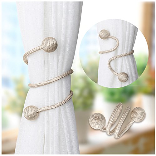 Nydecor Curtain Tiebacks Drapery Holdbacks Window Drape Holder Weave Rope Clips For Home Office Blackout Sheer Panels, 1 Pair Beige #TOP1