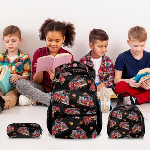 Image of Toddler Boy Backpack Set - Fire Truck Backpacks for Kids - 3Pcs Toddler Bookbag with Lunch Bag and Pencil Pouch - Boys School Bag for Kindergarten /Preschool /Elementary (17 Inch)