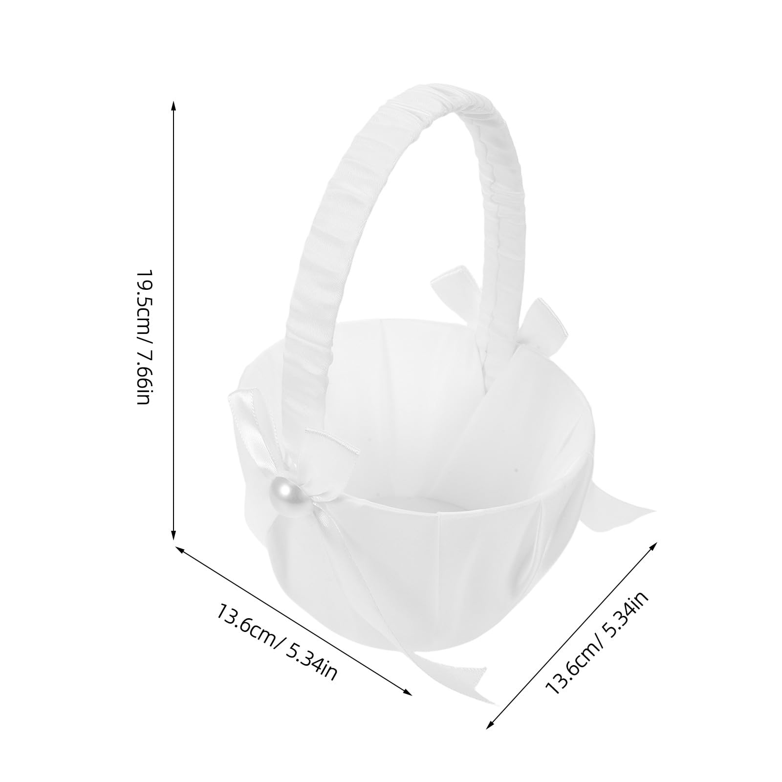 DOITOOL 4 Stück Weiße Satin Hochzeitsblumenmädchen Körbe mit Perlen und Schleife Eleganter Blütenkorb für Hochzeitszeremonien und Romantische Anlässe