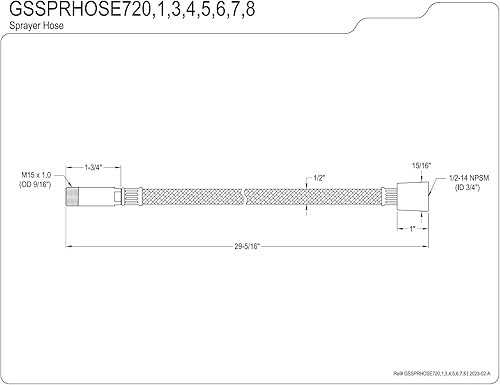 Miniatura 2 de Kingston Brass GSSPRHOSE721 Manguera de pulverización trenzada para grifo de cocina de 29 pulgadas, 1516 pulgadas de largo x 29-516 pulgadas de