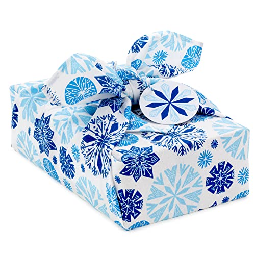 Hallmark Reusable Christmas Gift Wrap with Blue Snowflakes