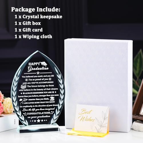 Image of YWHL Graduation Gift for Him Her, Class of 2026 High School College Graduation Gifts for Women Men, Masters Degree PHD Graduate Gift Plaque Crystal Keepsake Present for Girls Daughter Son