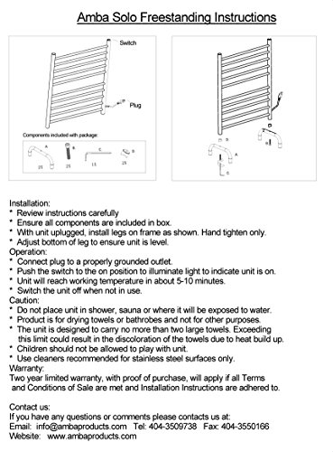 Amba SAFSB-33 Towel Warmer, W 32 1/2' x H 38', Silver
