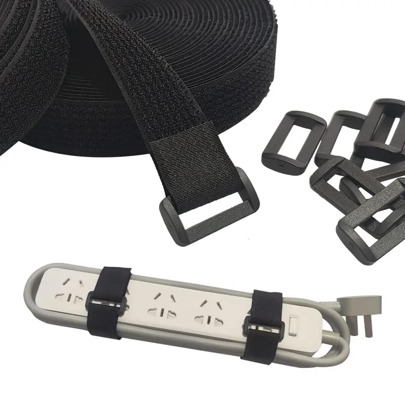 FYCAN 5m Vellcroo Strap with 25 Buckles,Freely Cut to Size, Vellcroo Cable Ties, resealable Vellcroo Straps, 2 cm Wide Cable Vellcroo Ties for Cables, Wires, Hoses Hook and Loop Straps -Black 1