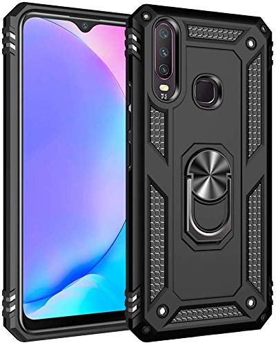Image of Spazy Case Vivo U10 / Vivo Y17 Heavy Duty Dual Layer Hybrid Shockproof Armor Defender Case with 360 Degree Metal Rotating Finger Ring Holder Case Designed for Vivo U10 / Vivo Y17 - (Black)