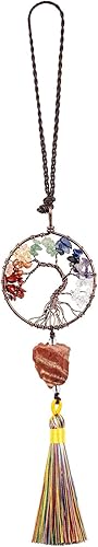 rockcloud Adorno colgante de árbol de la vida de 7 chakras con borla de piedra cruda irregular para pared, automóvil, hogar, boda, jaspe rojo