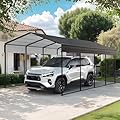 Big RED 10X15FT Metal Carport, Heavy Duty Steel Carport, Portable Garage with Enhanced Metal Frame, Outdoor Car Shelter for Car and Tractors