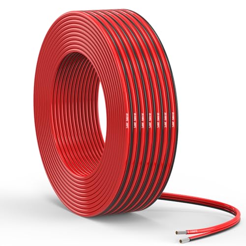 20 Gauge 2 Conductor 15FT Red Black Silicone Parallel Oxygen Free Tinned Copper Electrical Wire for LED Strips Lamps Lighting Automotive 20/2-15FT