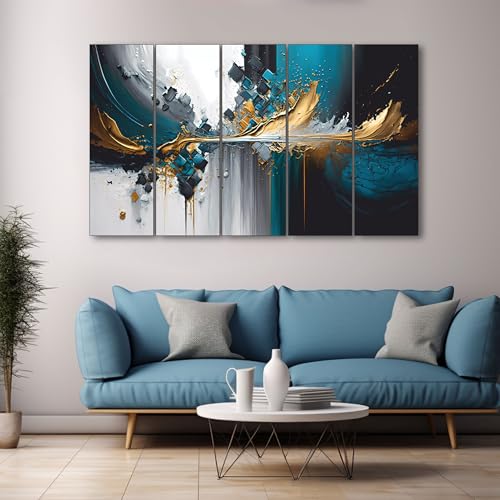 Image of The Castle Decor Modern abstract painting with frame 5 Big Size (27x48) Wall Art for living room,Bedroom,Drawing room,Hotels-Wooden Framed-Digital Painting