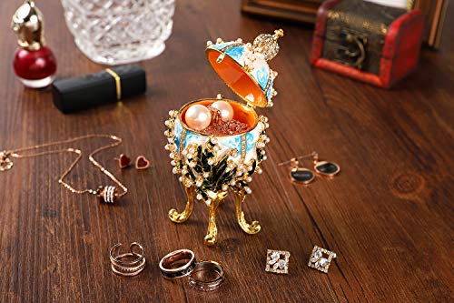 Furuida Faberge Egg Classic Vintage Jewelry Trinket Box With Enamel Rhinestones Victorian Style Ornaments Gift For Home Decor (Sky Blue) #TOP2
