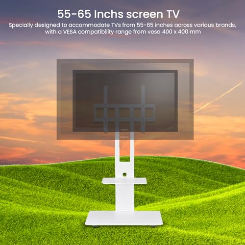 Image of Height Adjustable Floor TV Stand for 32-55 Inch LED Smart TVs, Sleek White Wood & Metal Design, Universal TV Stand for Living Room and Bedroom, Square