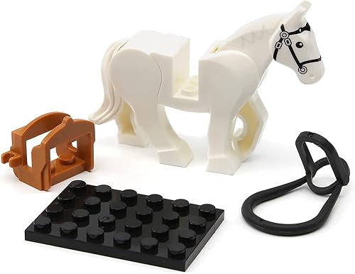 Miniatura 5 de Feleph Juego de caballos de guerra blancos de bloques de construcción de animales de granja, accesorios de caballero medieval, compatibles con las