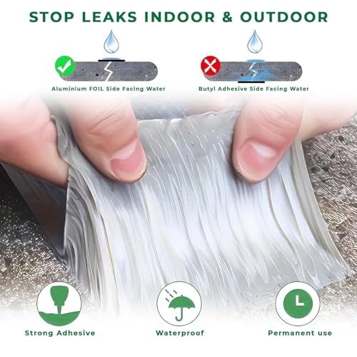 Image of Super Strong Adhesive Aluminium Foil Tape Waterproof Permanent Repair Water Leakage Solution Rubber Suitable for Roof Leak, surface Crack,Window Sill Gap,Boat Sealing, Tank Leak (6 INCH 5 METER)