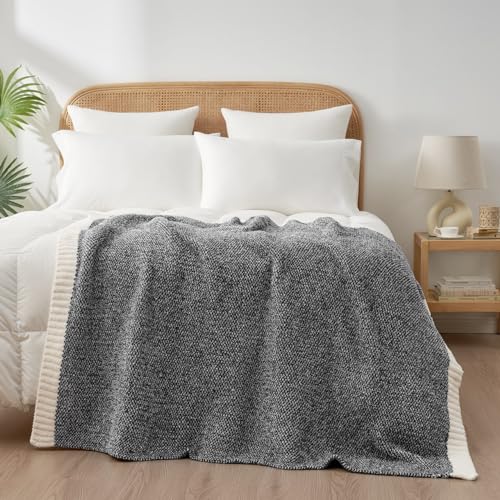 Image of Snuggle Sac Heather Black Throw Blanket for Couch, Reversible Super Soft Micorfiber Blankets Dupes Warm Cozy Knit Fuzzy Plush Throws for Sofa, Bed, Heather Black, 50x60 inches