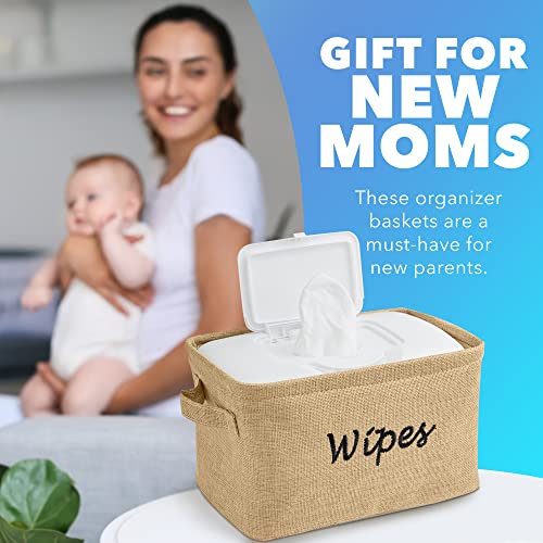 Dejaroo - Baskets For Organizing Wipes And Newborn Essentials, Diaper And Wipes Organizer, Embroidered Baby Shower Gifts For Moms, Linen Basket With Handle, 9 X 6 X 5.5 Inches, Natural #TOP5