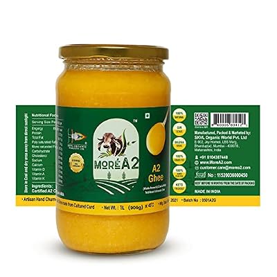 32 Oz (1 L) More A2 Cultured Ghee | Free range | Grass Fed Cows | Bilona Ancient/ayurvedic Hand Churning Method | Prepared Utilizing natural source of Energy