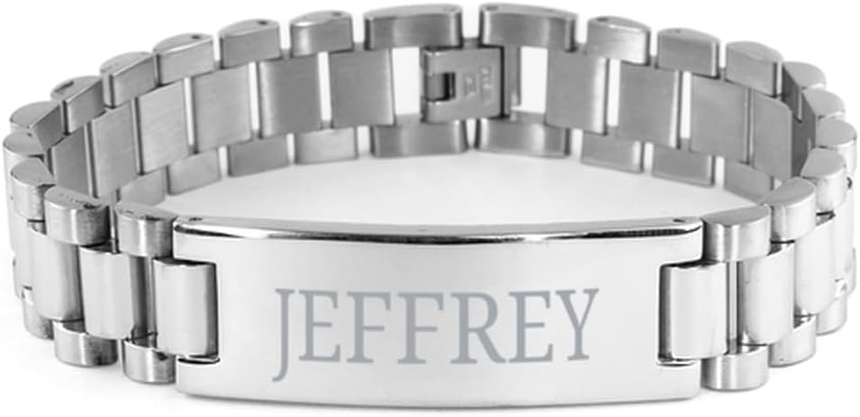 Gifts For Jeffrey - Trendy Custom Name ID Plate Ladder Stainless Steel Bracelet Christmas Birthday Gifts For Son Brother Dad Husband Grandson Uncle Friends Boy Teanager Men, Engraved Adjustable