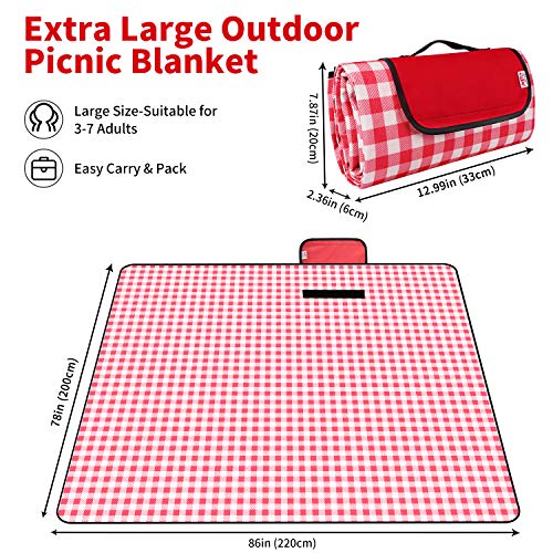 Waysse Large Picnic Blanket, Extra Large Outdoor Picnic Blanket 79\"x86\", Beach Blanket Waterproof Sandproof, Portable Picnic Blankets for Family, Picnic Mat for Beach, Camping and Hiking