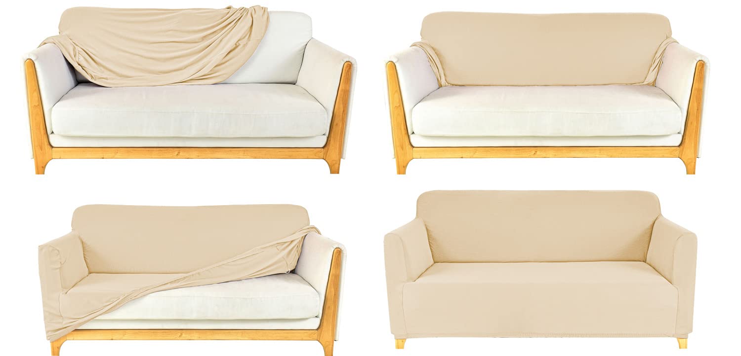 Deconovo Copridivano Elasticizzato 3 Posti con Braccioli – Antigraffio per Gatti, Copertura Moderna Antimacchia, Protezione Lavabile per Divano in Soggiorno, Beige