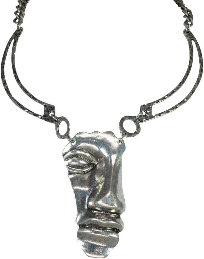 Heyjewels Distinctive Handmade Sweater Jewelry 3D Half Face Pendant Choker Necklace Silver Nice Party Gift