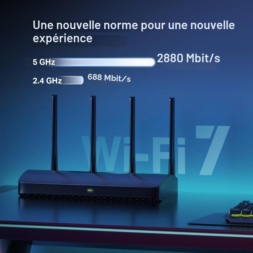 BE3600 Dual-Band Wi-Fi 7 Router SPEED:688 Mbps at 2.4GHz +2880 Mbps at 5GHz SPEC:4× Fixed Omni-Directional Antennas, 1× 2.5 Gbps