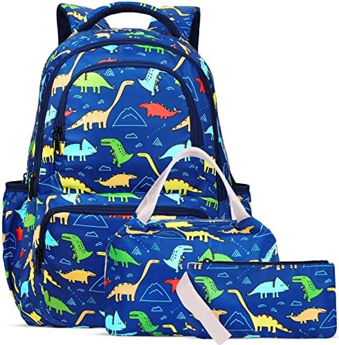 SAMIT Backpack for Girls and Boys with Lunch Box Kids Backpack School Backapack for Kindergarten Elementary(Blue Dinosaur Bag Set)
