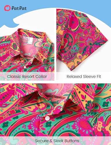 Image of PATPAT Family Hawaiian Matching Outfits - Mommy and Me Vacation Outfits | Halter Sundresses and Button Down Shirts,Caribbean Vacation Summer Tropical Outfits,Hawaiian Boho Tropical Floral Printed