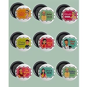 Indian Baby Shower Badges | Pin Button Badges | Badges for Family Members | Baby Shower | Pack of 9 by Indian Collectible