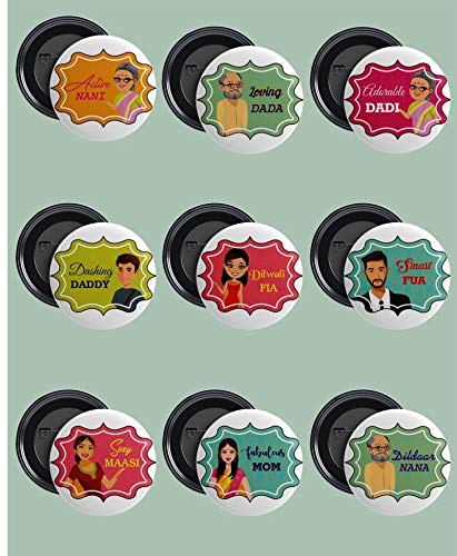 Indian Baby Shower Badges | Pin Button Badges | Badges for Family Members | Baby Shower | Pack of 9 by Indian Collectible