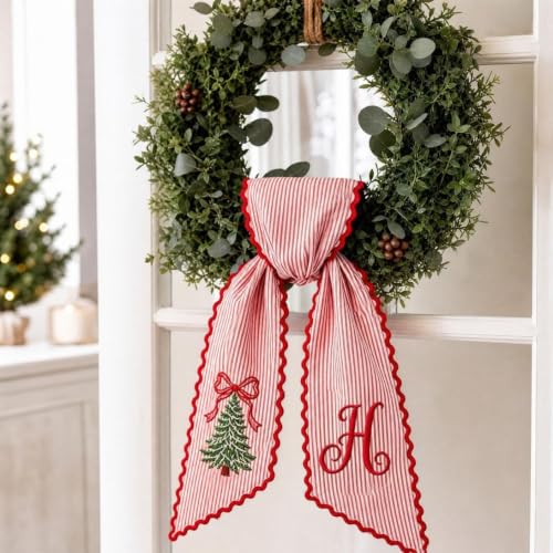 Christmas Wreath Sash for Front Door, Personalized with Initial Bow, A - image 5
