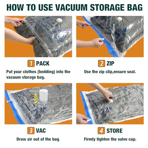 Image of HIBAG Vacuum Storage Bags with Electric Pump, Vacuum Seal Space Saver Bags for Clothes, Clothing, Pillows, Blanket Bedding Comforters, Jumbo 10 pack