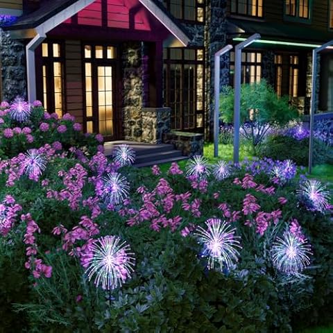 Honche Pack of 4 Upgrade Solar Fireworks 120LEDs Garden Fairy Lights, ROHS CE Certified 120 Led DIY Shapes Multicolored Lights IP65 Weatherproof for Christmas Pathway Parties Garden Decor Cover