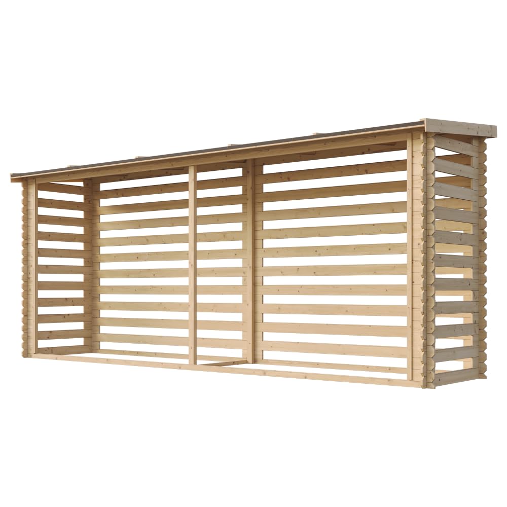 TIMBELA Legnaia da Esterno in Legno - Portalegna da Esterno - Casetta da Giardino in Legno - Porta Legna per Esterno 112x450xA199 cm/10 m3 M203