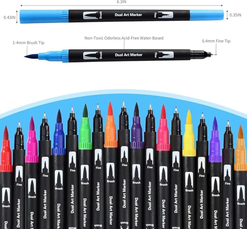 Image of Corslet 12 Pcs Dual Tip Brush Pens Tip Set 12 Colors, Colouring Pens Art Markers for Kids and Adults, Colouring Book, Art Supplies Fineliner Tip Brush Marker for Drawing Sketching