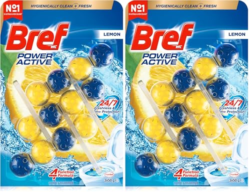 Bref Power Active with 4 Function Formula Toilet Foaming Cleanser (3x 50g), Toilet Freshener with Lemon Scent, Hanging Toilet Bowl Cleaner to Deep Clean Toilet (Pack of 2)