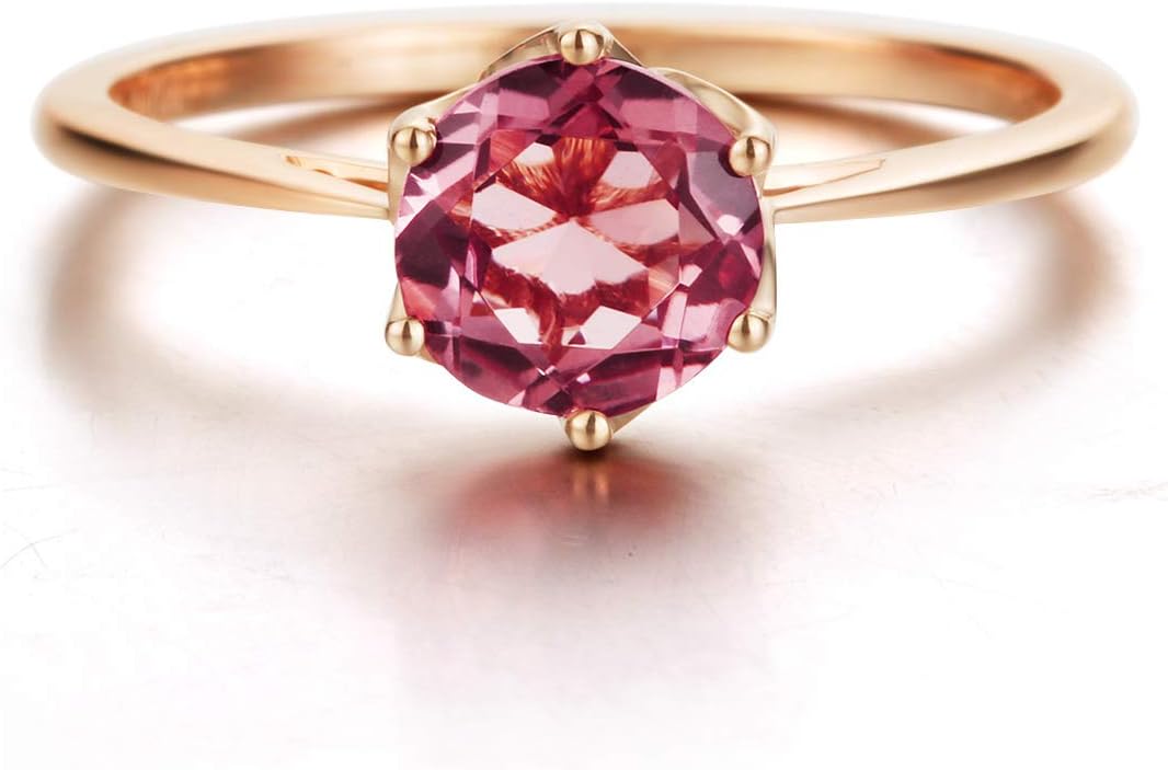 AGVANA 14K Solid Rose Gold 0.85Ct Genuine Pink Tourmaline Promise Engagement Ring for Women October Birthstone Fine Jewelry Anniversary Birthday Gifts for Women Mom Wife Lover, Size 5-8
